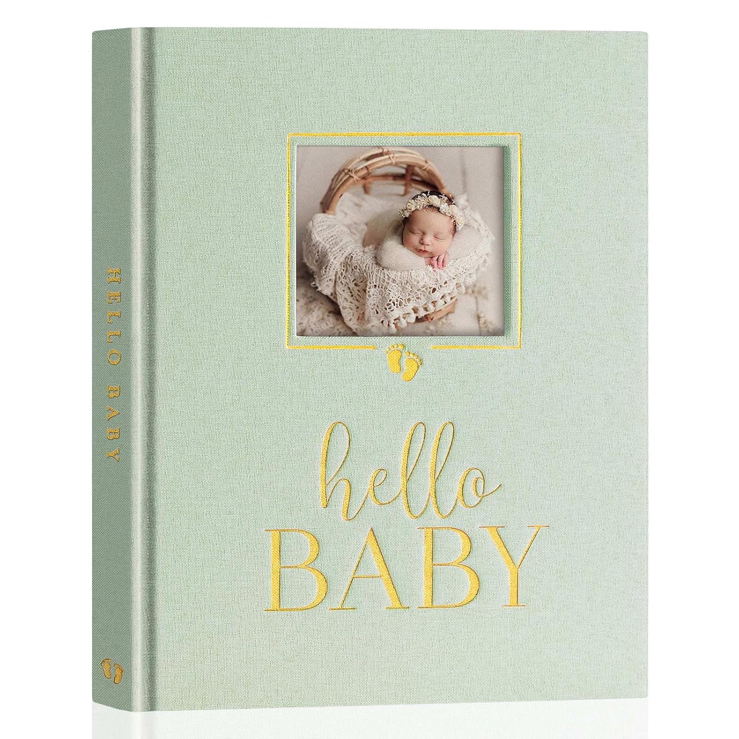 Lanpn Hello Baby Memory Book, Newborn First 5 Year Keepsake with DIY Window, Linen Baby Book Memories Journal Scrapbook Photo Book, Baby Milestone Album for Boy Girl New Parents...