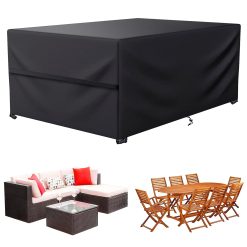 LCGOD Garden Furniture Covers for All Weathers Patio Furniture Covers, Heavy Duty 600D Oxford Fabric Rectangular Windproof Anti-UV Outdoor table Covers【Black】 (200 x 160 x 80 cm)