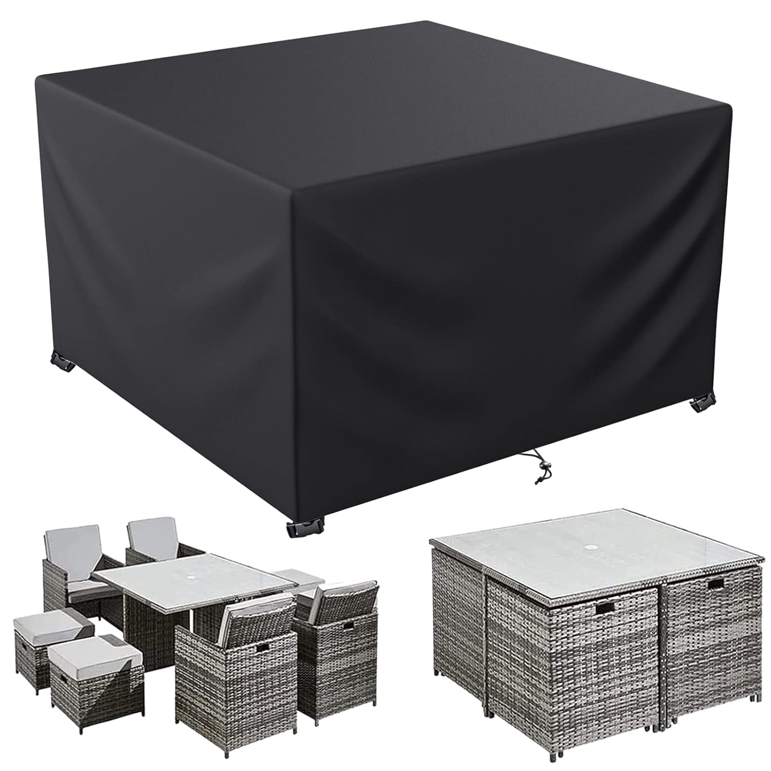 LCGOD Garden Furniture Covers waterproof,Garden Table Covers Heavy Duty 600D Oxford Fabric Windproof Anti-UV, Outdoor table Covers (150 x 150 x 75cm)