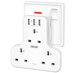 LENCENT Plug Extension Socket, 3 Way Multi Plug Socket with 3 USB Ports, Power Extender Wall Adaptor for Household Appliances, Iphone, Smartphone, Tablet, Home, Office, Bedroom,...