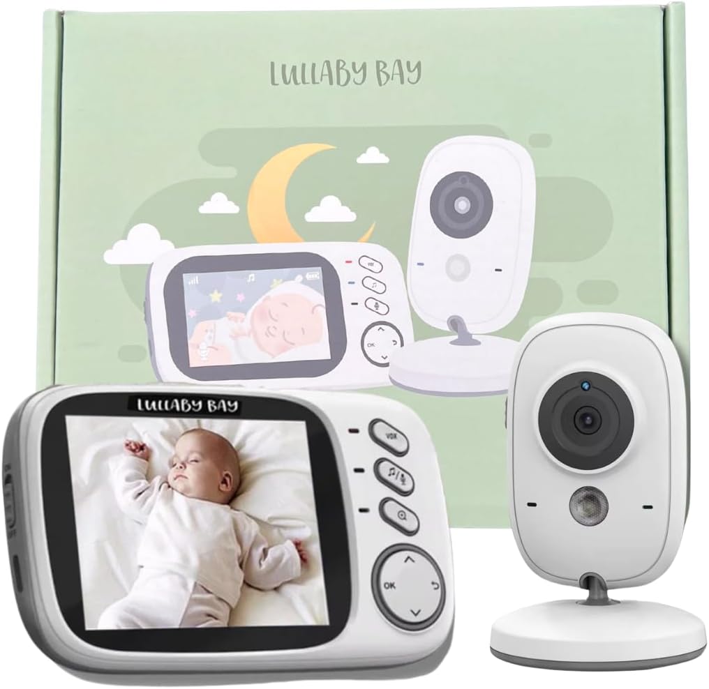 Lullaby Bay LB603 Advance Video Baby Monitor with Digital Pan & Zoom | Room Thermometer, 3.2" Screen, Long Range, Two-Way Talk, Night Vision, Lullabies, USB-C Charging, No WiFi...