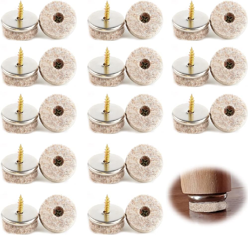 Lxoraziy 40 PCS Felt Gliders, 24mm Diameter Felt Pads for Furniture Feet, Screw-On Felt Pads, for Wooden Floors and Wooden Furniture, Felt Gliders Chair Gliders (24MM)