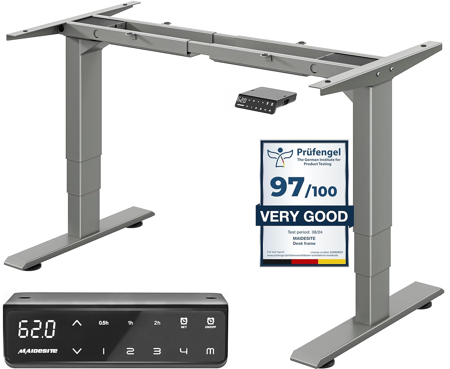 MAIDeSITe Height Adjustable Electric Standing Desk Frame Dual Motor Heavy Duty Steel Stand up Desk with Automatic Memory Smart Keyboard (3 Stage|Dual Motor, Gray) T2 Pro Plus