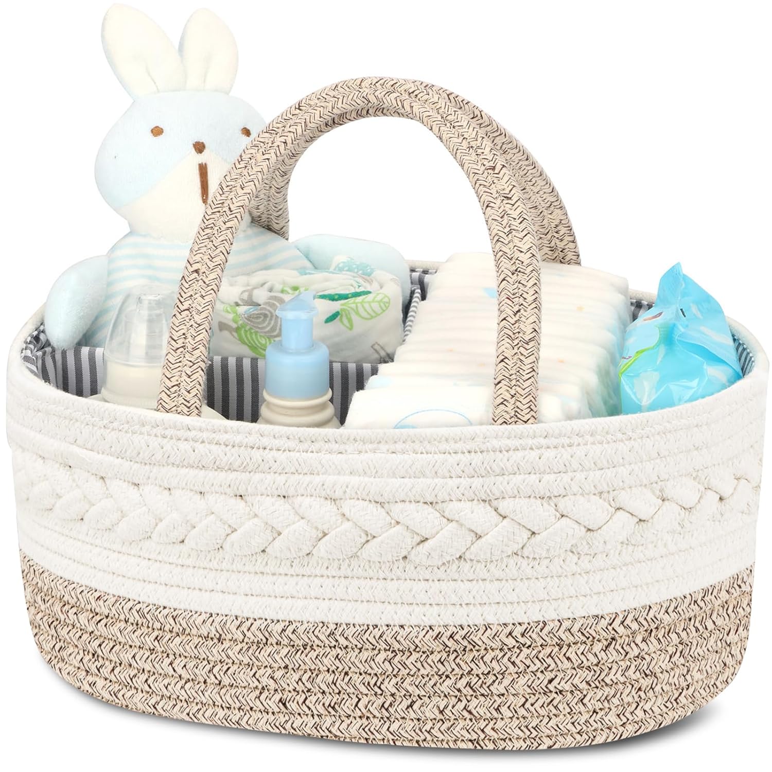 Maliton Nappy Caddy, Cotton Rope Newborn Essentials Diaper Caddy,Sturdy Portable Baby Caddy Storage Basket with Detachable Compartments,Nappy Caddy Organiser Baby Essentials for...
