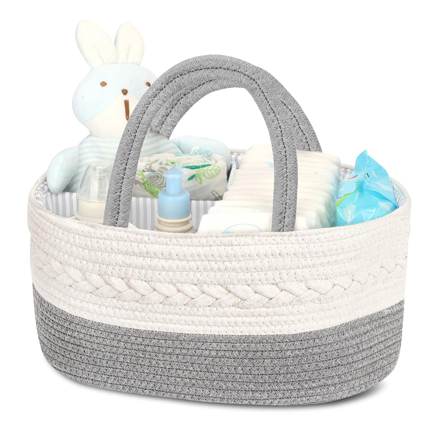Maliton Nappy Caddy,Cotton Rope Newborn Essentials Diaper Caddy,Sturdy Portable Nursery Baby Caddy Storage Basket with Removable Compartments,Nappy Organiser as Baby Shower...