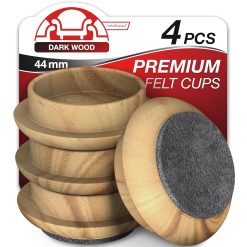 Medipaq Felt Castor Cups – 4x Small 44mm Dark Wood Grain – Protects Wooden & Smooth Floors – Chair & Furniture Leg Protectors