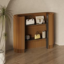 Modern Reception Desk,Retail Checkout Counter Desk Receptionist Table,Front Office Desk,Curved Portable Check Out Stand for Craft Shows,Display Rack,for Small...