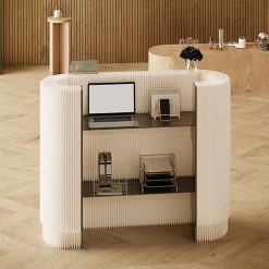 Modern Reception Desk,Retail Checkout Counter Desk Receptionist Table,Front Office Desk,Curved Portable Check Out Stand for Craft Shows,Display Rack,for Small...