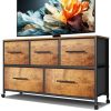 MYGIIVOVO Chest of Drawers, Dresser for Bedroom with 5 Drawers, TV Stand with 4 Castors, Storage Organizer Unit for Living Room Kids Room, Fabric Drawers and Metal Frame (Retro)