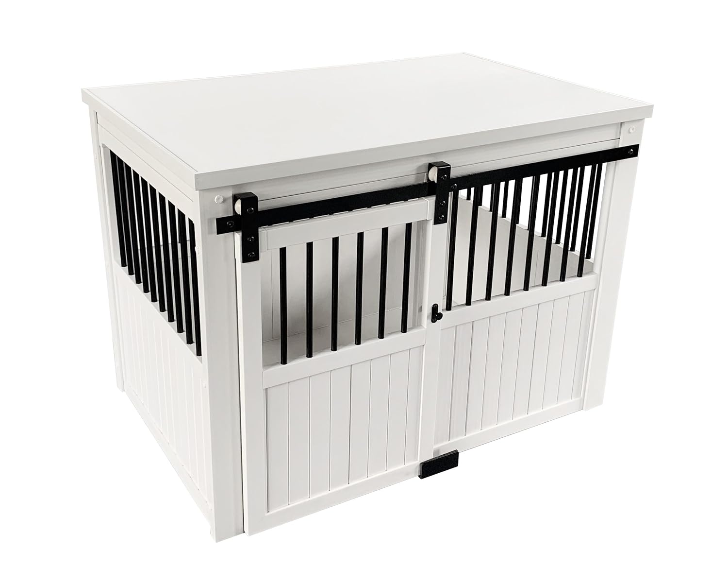 New Age Pet ECOFLEX Homestead Sliding Barn Door Furniture Style Dog Crate -Antique White, Large