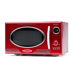 Nostalgia Retro Countertop Microwave Oven - Large 800-Watt - 25.4L - 12 Pre-Programmed Cooking Settings - Digital Clock - Kitchen Appliances - Red