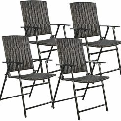office chair gaming chair computer chair 4 Piece Brown Folding Chair Furniture Outdoor Indoor Camping Garden Pool