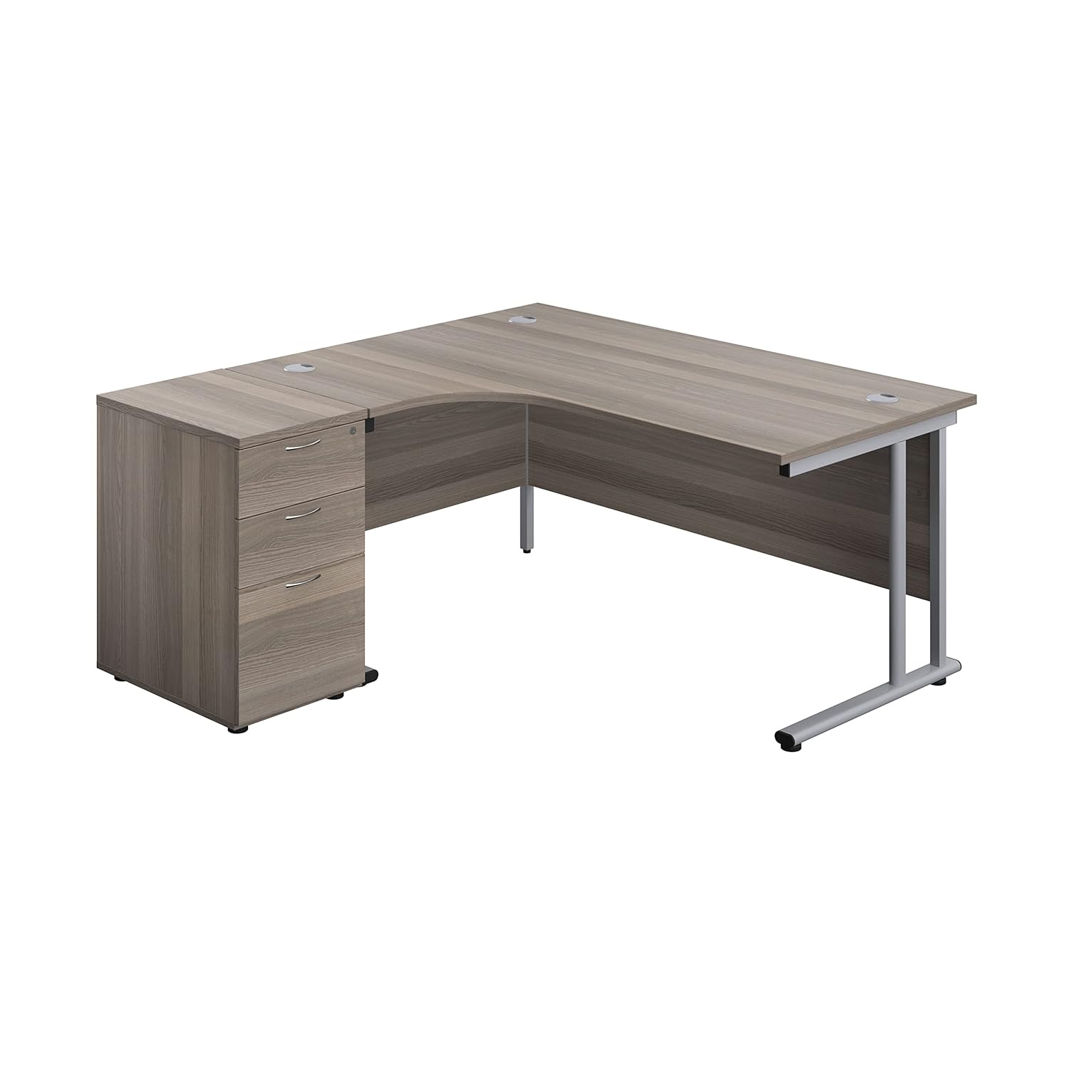 Office Hippo Heavy Duty Left Corner Radial Office Desk With 3 Drawer Desk High Storage, Home Office Desk, Filing, PC Desk For Office or Home, 5 Yr Wty, MFC- Grey Oak,Silver Desk...