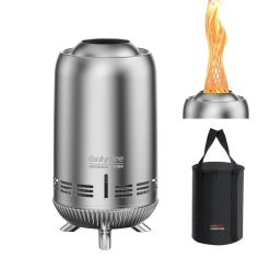 Onlyfire Smokeless Fire Pit with Carrying Bag, Tabletop Fire Pit, Wood&Pellet Burning Fireplace for Outdoor Camping Tailgating Patio Backyard, Silver