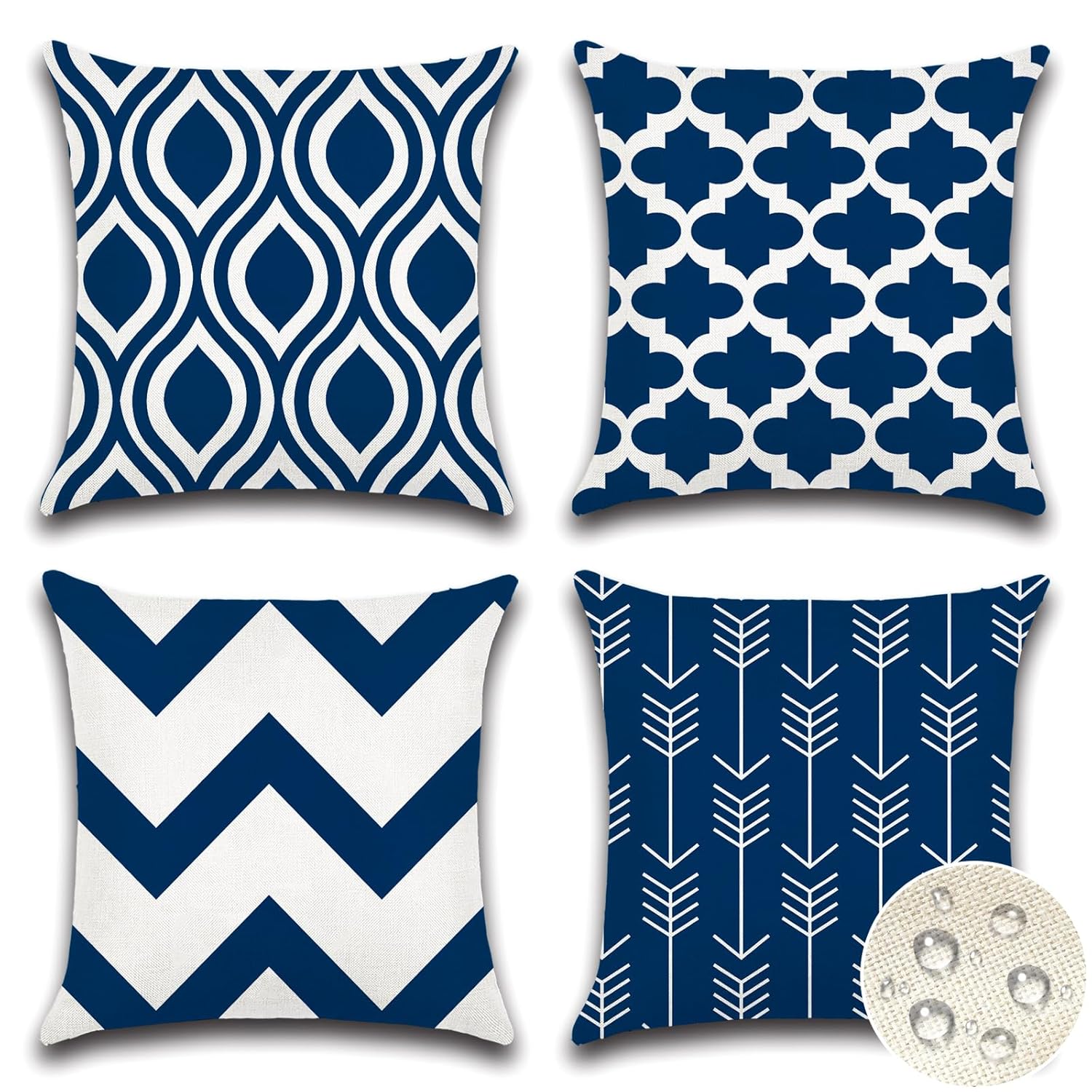 OTOSTAR Pack of 4 Outdoor Waterproof Throw Pillow Covers 16x16 Inch Decorative Outdoor Pillow Covers Garden Modern Navy Blue Geometric Cushion Cases for Patio Furniture Couch...