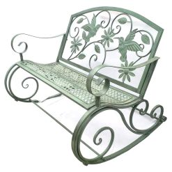 Outdoor Benches Park Bench Patio Garden Bench Backyard Benches, 41-inch Antique Courtyard Rocking Chair, Cast Iron Metal Frame Garden Furniture Rocking Chair, Double Seat with...