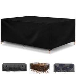 Outdoor Furniture Covers Waterproof 320x185x90cm Upgraded Tear Resistant Rattan Cover for Garden Furniture Rectangular/Square Black Anti UV Outdoor Table Cover
