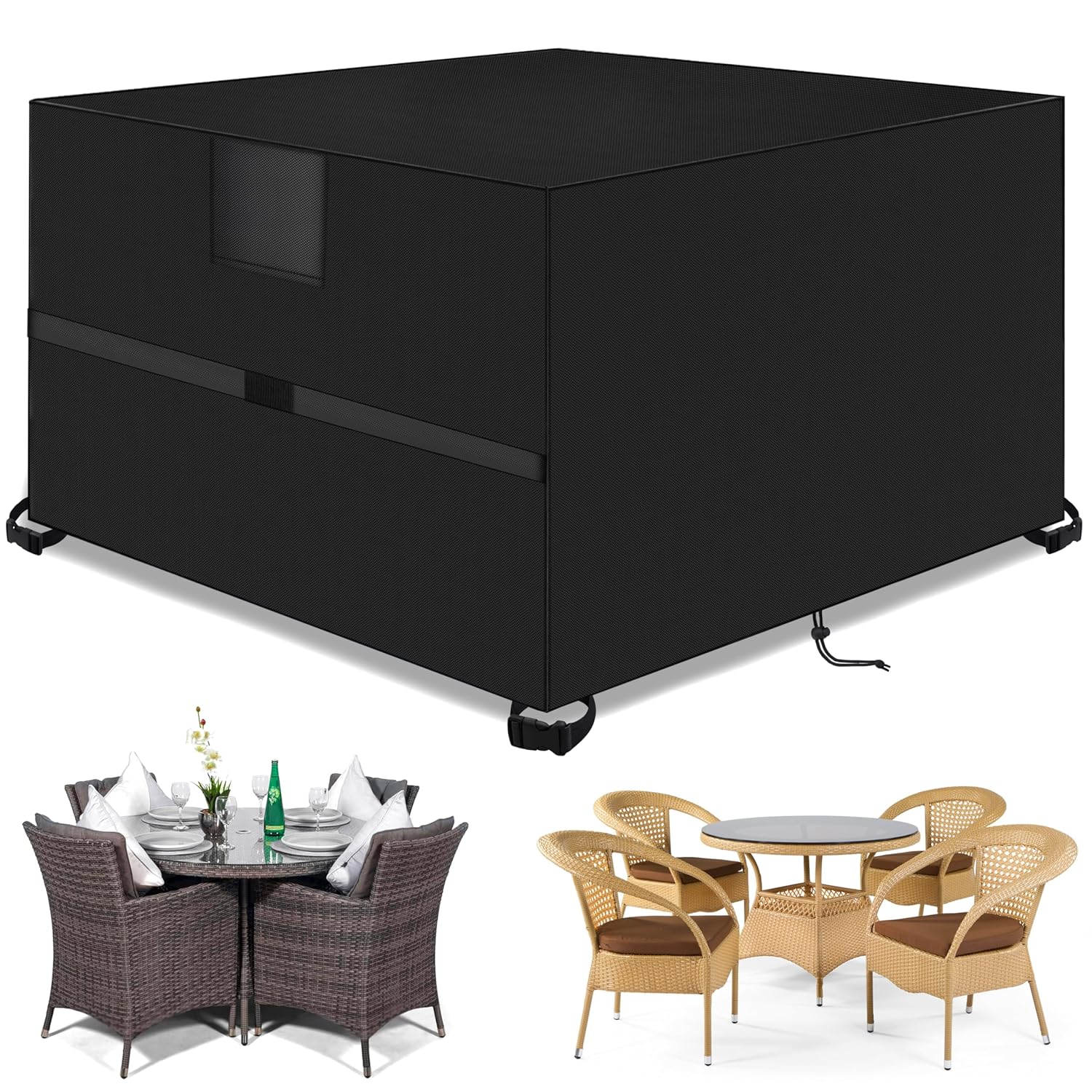 Outdoor Garden Furniture Covers,125*125*74cm,Waterproof with Air Vent, 420D Heavy Duty Oxford Fabric,Patio Furniture Cover for outside Rectangle,Rectangular Table and Chair Set,...