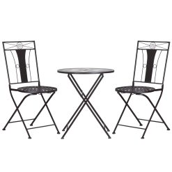 Outsunny 3-Piece Patio Bistro Set, Mosaic Table and 2 Armless Chairs with Foldable Design, Metal Frame for Garden, Poolside, Coffee