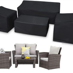 Patio Furniture Cover 4-Piece,Outdoor Garden Furniture Covers ,Upgraded 420D Heavy Duty Oxford Fabric Garden Table Cover with Air Vent Windproof Patio Furniture Set Covers with...