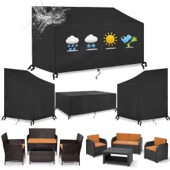 Patio Furniture Covers, 4-Piece Outdoor Garden Furniture Covers Set 420D Heavy Duty Oxford Fabric Garden Table Cover with 4 Windproof Buckles and 2 Drawstrings for Garden Table...