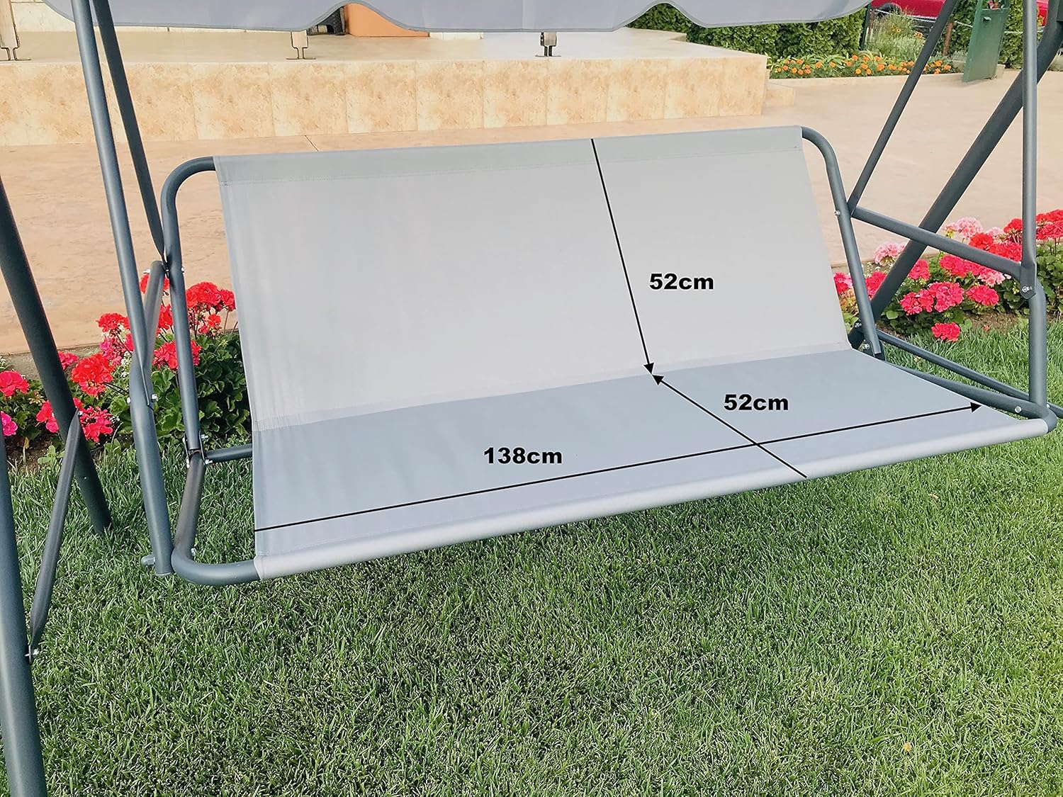 PETELA Replacement Swing Seat Cover Garden Swing Seat Cover Hammock Chair Garden Furniture Swing Chair Outdoor Garden Chair Covers Bench Cover (138cm x 52cm x 52cm, Grey)