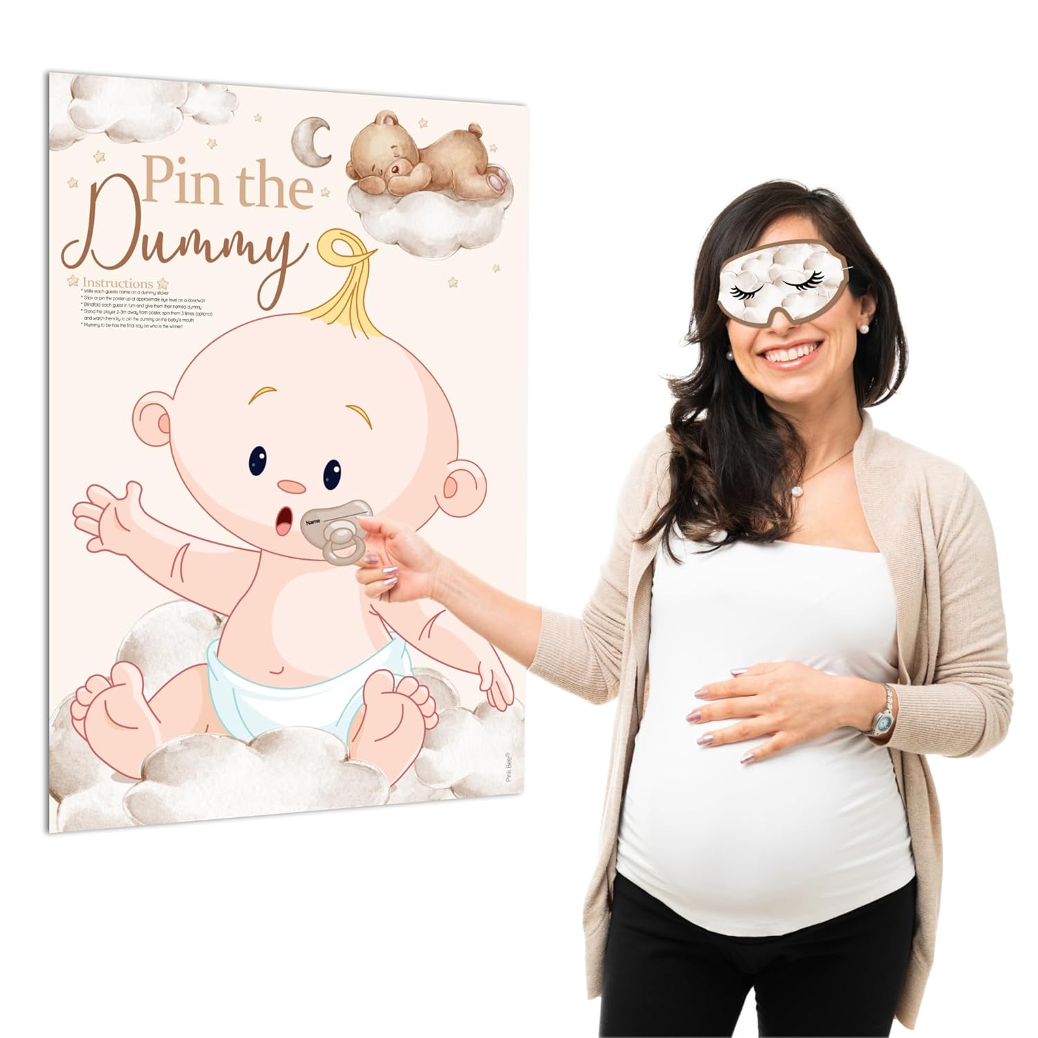 Pink Bee Baby Shower Games Gender Reveal Pin The Dummy Party Teddy Bear Theme Up to 20 Players