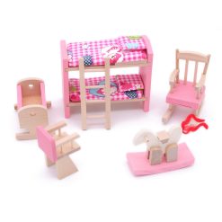 POFET Adorable Wooden Dollhouse Furniture Kids Room Set Toy Dollhouse Furniture Wooden Toy Kids Room Set