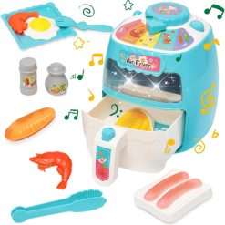 Pretend Play Air Fryer Toy, Kitchen Appliances Kitchen Accessories Playset, Realistic Kids' Food Toy, Talking Musical Cooking Toy Set with Music Sound and Color-Changing Food...