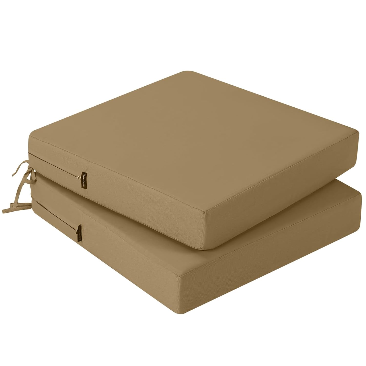 PRIMEPATIO Outdoor Chair Cushions Set of 2, Thick 7cm, Patio Seat Cushions for Outdoor Furniture Waterproof with Ties, Patio Dining Chair Pads, 40 x 40cm, Khaki