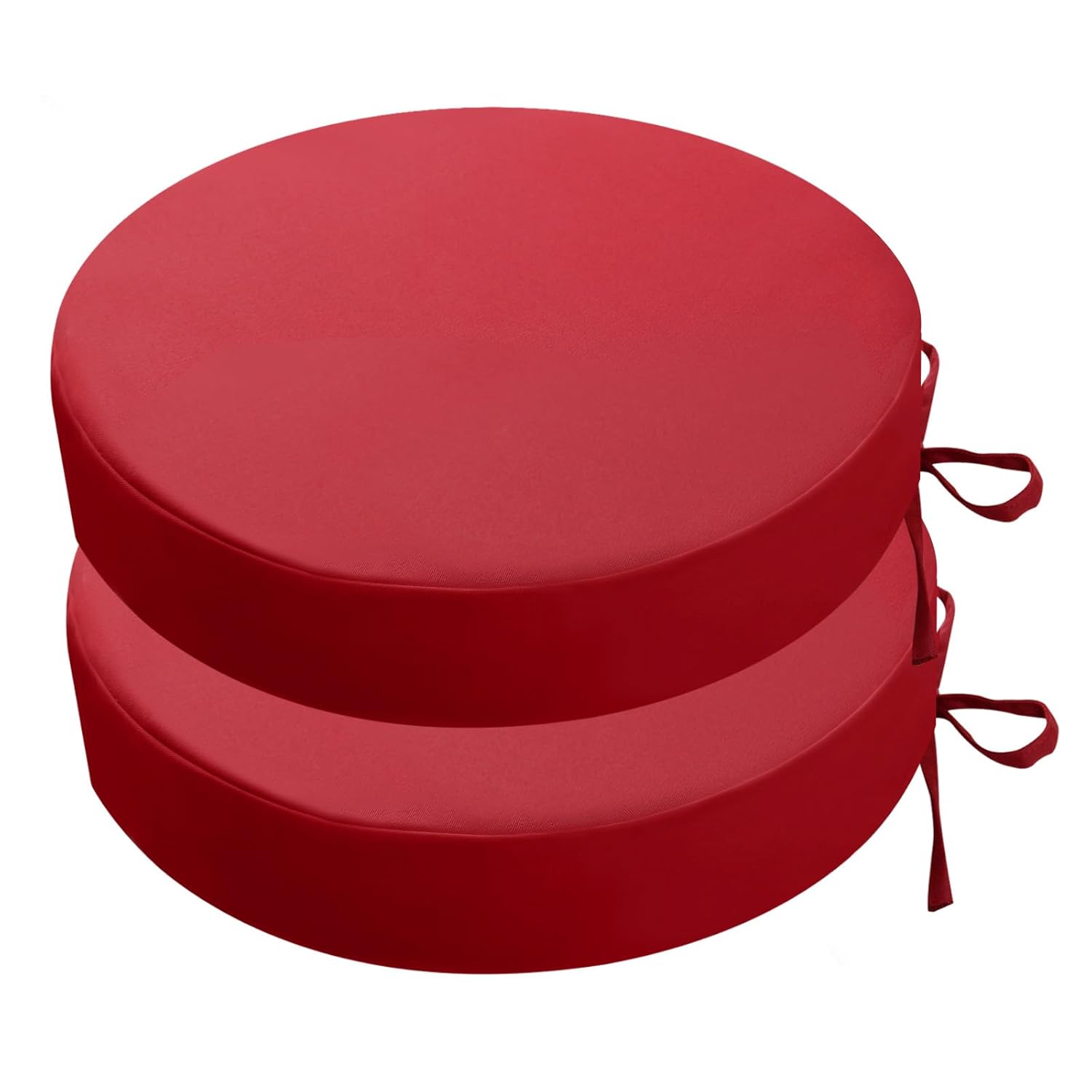 PRIMEPATIO Round Outdoor Chair Cushions Set of 2, Thick 7cm, Waterproof Round Seat Cushions with Ties, Patio Bistro Chair Pads for Outdoor Furniture, 38 x 38cm, Red