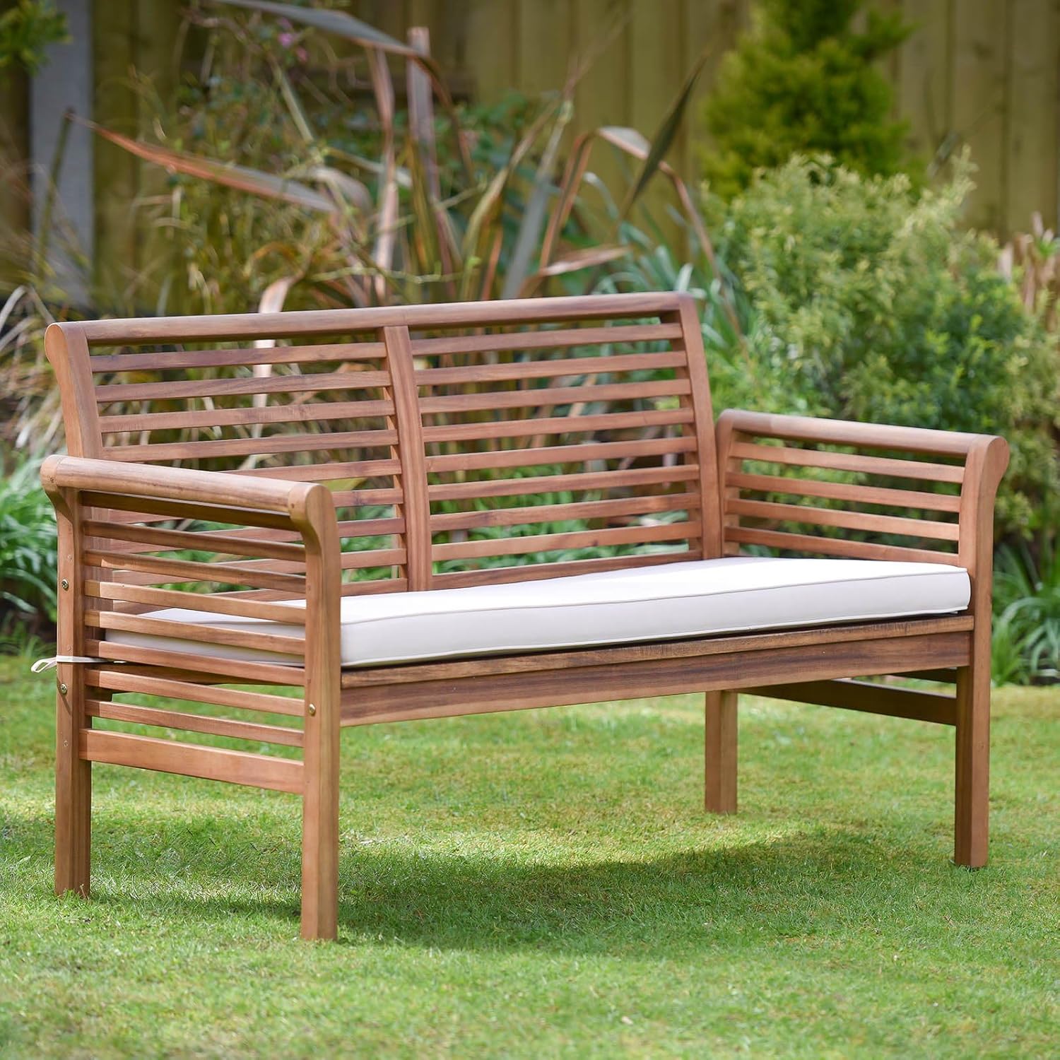Ptsuker Outdoor Wooden Garden Sofa Set, 2-Seater Heavy-Hardwood Patio Furniture - Weather-Resistant Lounge Set, Ergonomic Backrest (Natural Finish, Compact Design)
