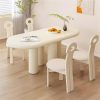 QWAXTRIW Modern Cream White 5 Piece Oval Dining Set with 4 Chairs Stylish Kitchen & Dining Room Furniture for Office or Living Room 140cm Table Size