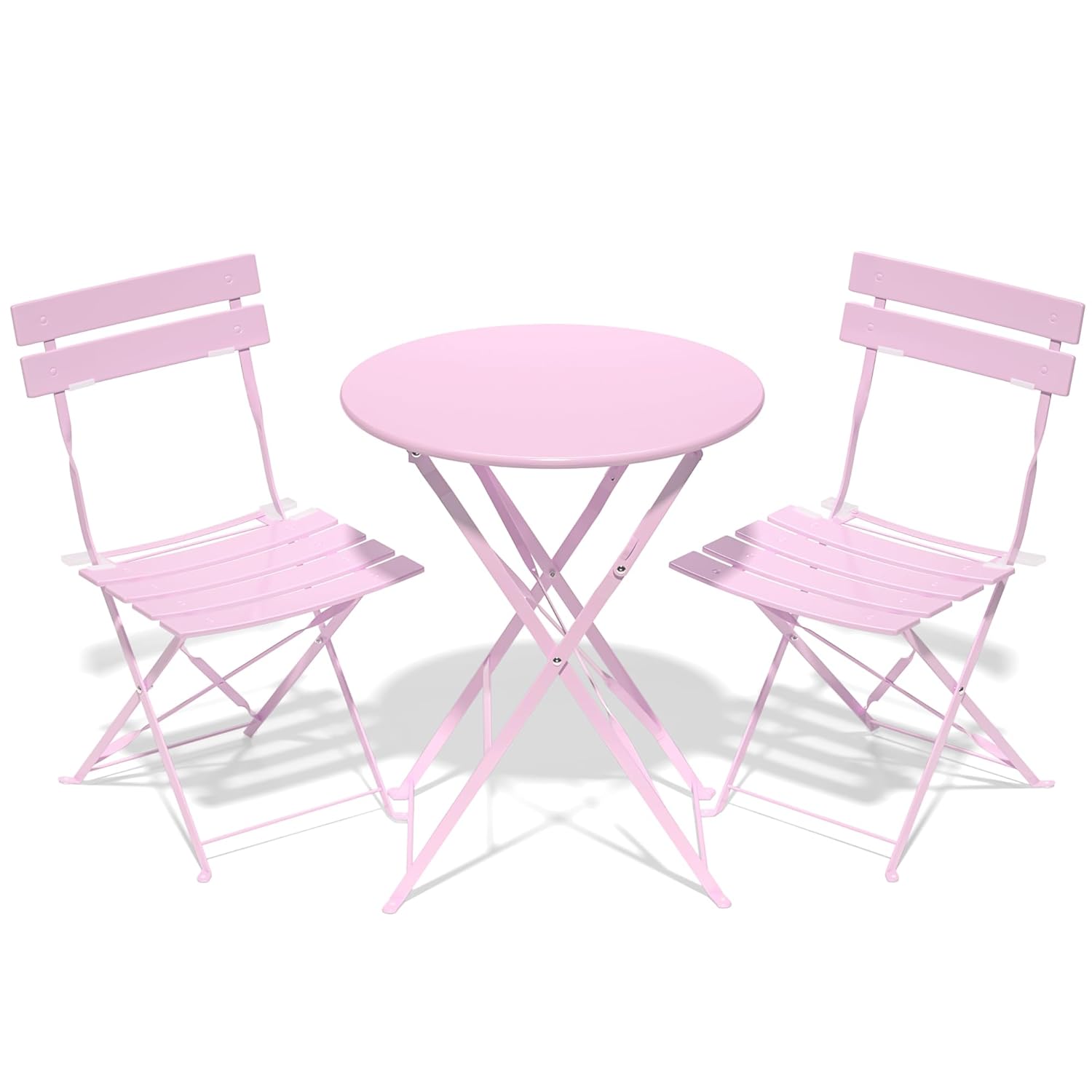 RELAX FIELD Folding Bistro Table and Chairs Set of 2, Balcony Furniture, Outdoor Garden Bistro Set for 2, Small Garden Furniture Set 3 Piece, Pink