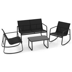 RELAX4LIFE Garden Furniture Set, 4 Pieces Outdoor Conversation Set with Loveseat, Glass Table and Armchairs, Metal Frame Patio Conservatory Furniture Set for Yard Poolside (With...