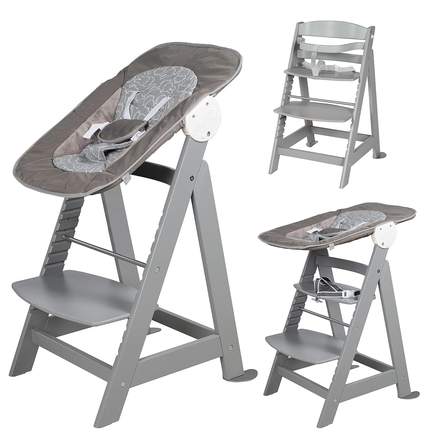 roba Born Up Baby High Chair Set 2in1 + Newborn Attachment with Reclining Function - Miffy® Rabbit Design - High Chair from Birth - Natural Wood