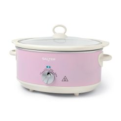 Salter Pink Retro 6.5L Slow Cooker – 3 Heat Settings & Keep Warm, Dishwasher Safe Ceramic Pot, Tempered Glass Lid, Cool Touch Handles, Family Cooking, Stews, Casseroles,...