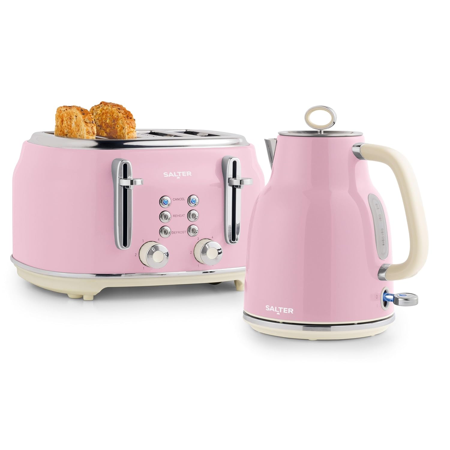 Salter Retro Pink Kettle & Toaster Set – 1.7L Fast Boil Kettle with ...