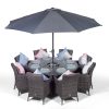 Savannah 8 Seater Grey Rattan Dining Table & Chairs with Ice Bucket Drinks Cooler | Outdoor Poly Rattan Garden Dining Furniture Set with Parasol & Cover