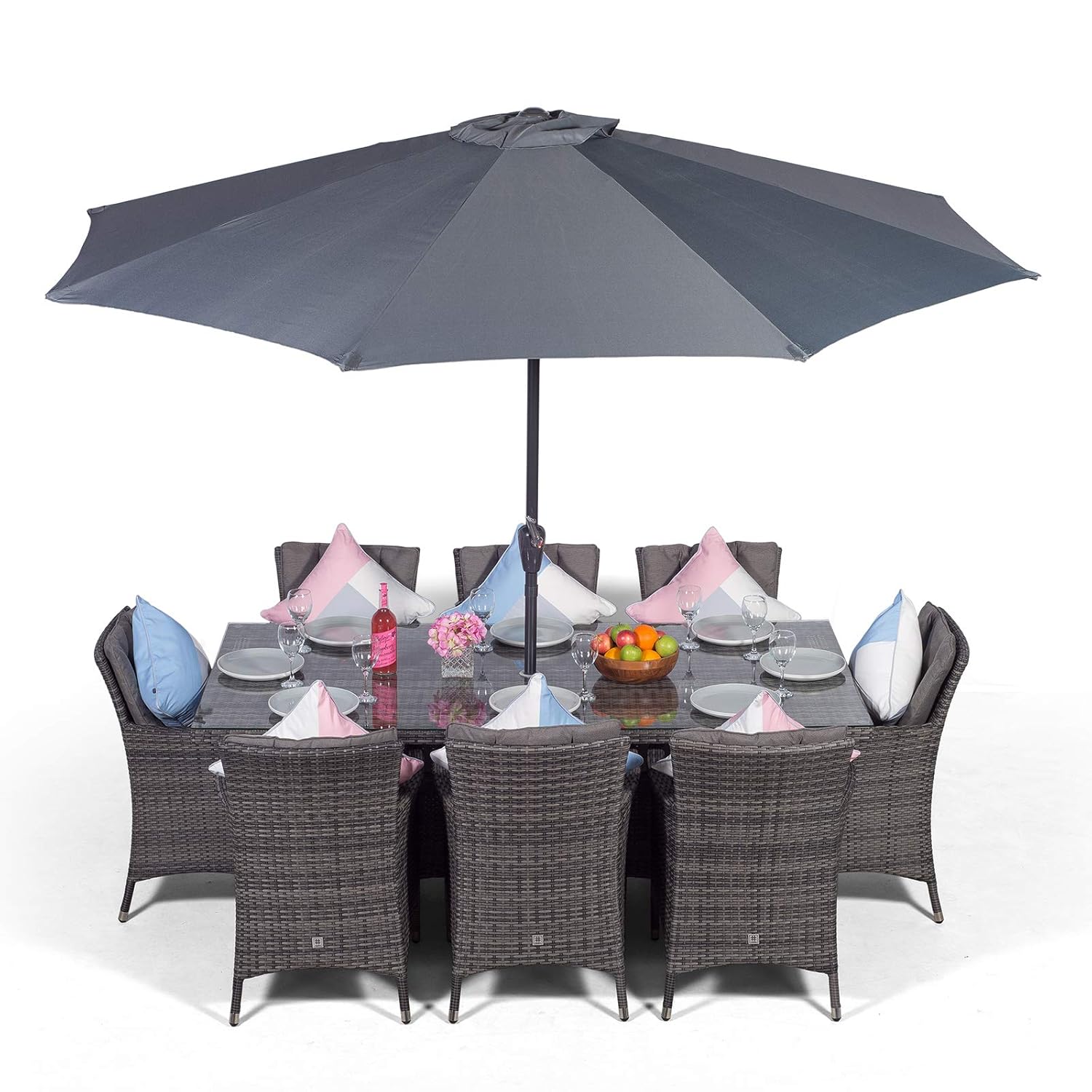Savannah Rattan Dining Set | Large Rectangle 8 Seater Grey Rattan Dining Set | Outdoor Poly Rattan Garden Table & Chairs Set | Patio Conservatory Wicker Garden Dining Furniture...