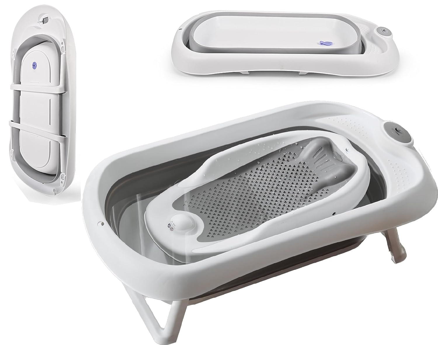 Schwänlein® Baby Bath Tub with Bath Stand, 81 x 40 x 24 cm, Ergonomic Baby Bath with Foldable Bath Stand, Foldable Bathtub with Non-Slip, Folding Bathtub for Newborns ,Grey