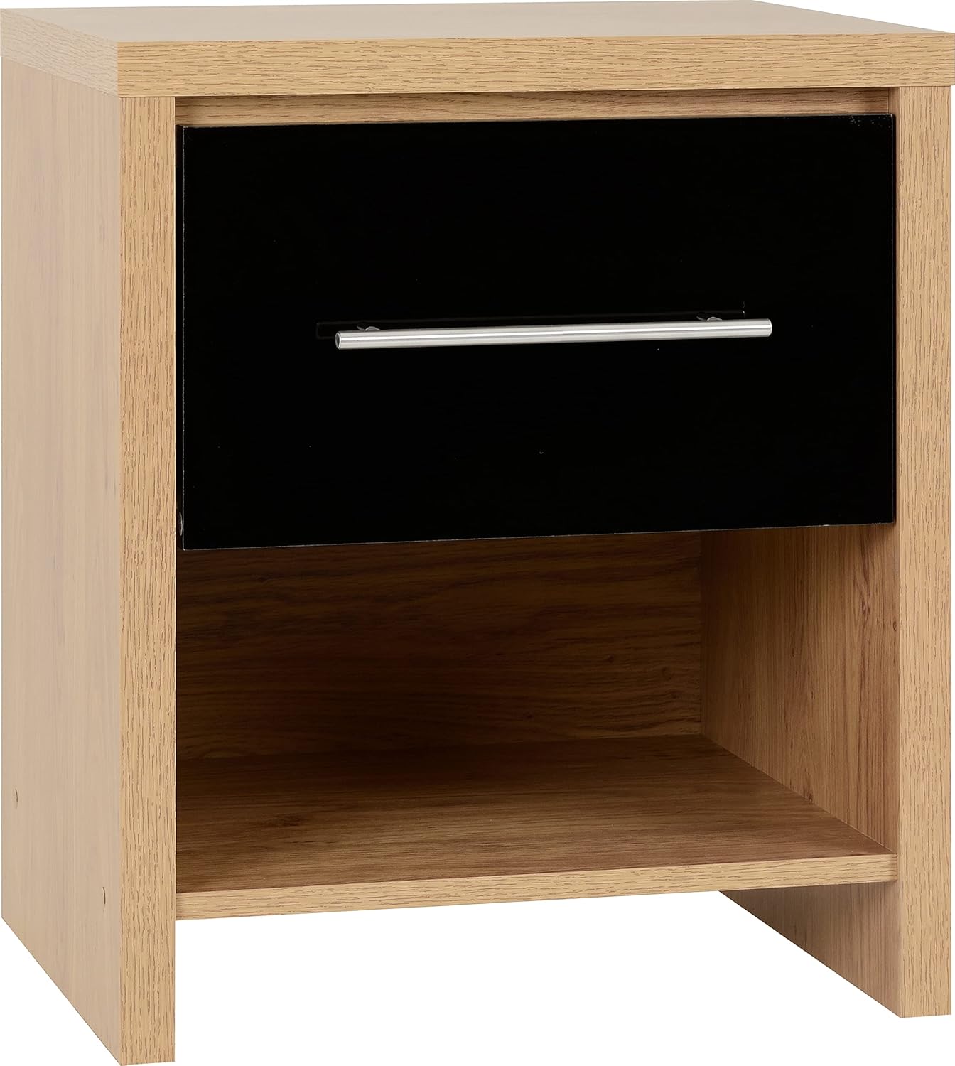 Seconique Seville 1 Drawer Bedside in Black Gloss/Light Oak Effect Veneer