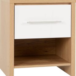 Seconique Seville 1 Drawer Bedside in White Gloss/Light Oak Effect Veneer