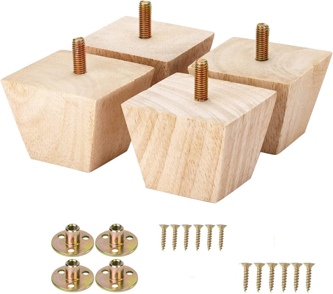 Set of 4 Solid Wood Square Furniture Legs 2inches Tall Modern M8 Replacement Furniture Feet Sofa Legs with Pre-Drilled 5/16 Inch Bolt & Mounting Plate & Screws for Couch Sofa...