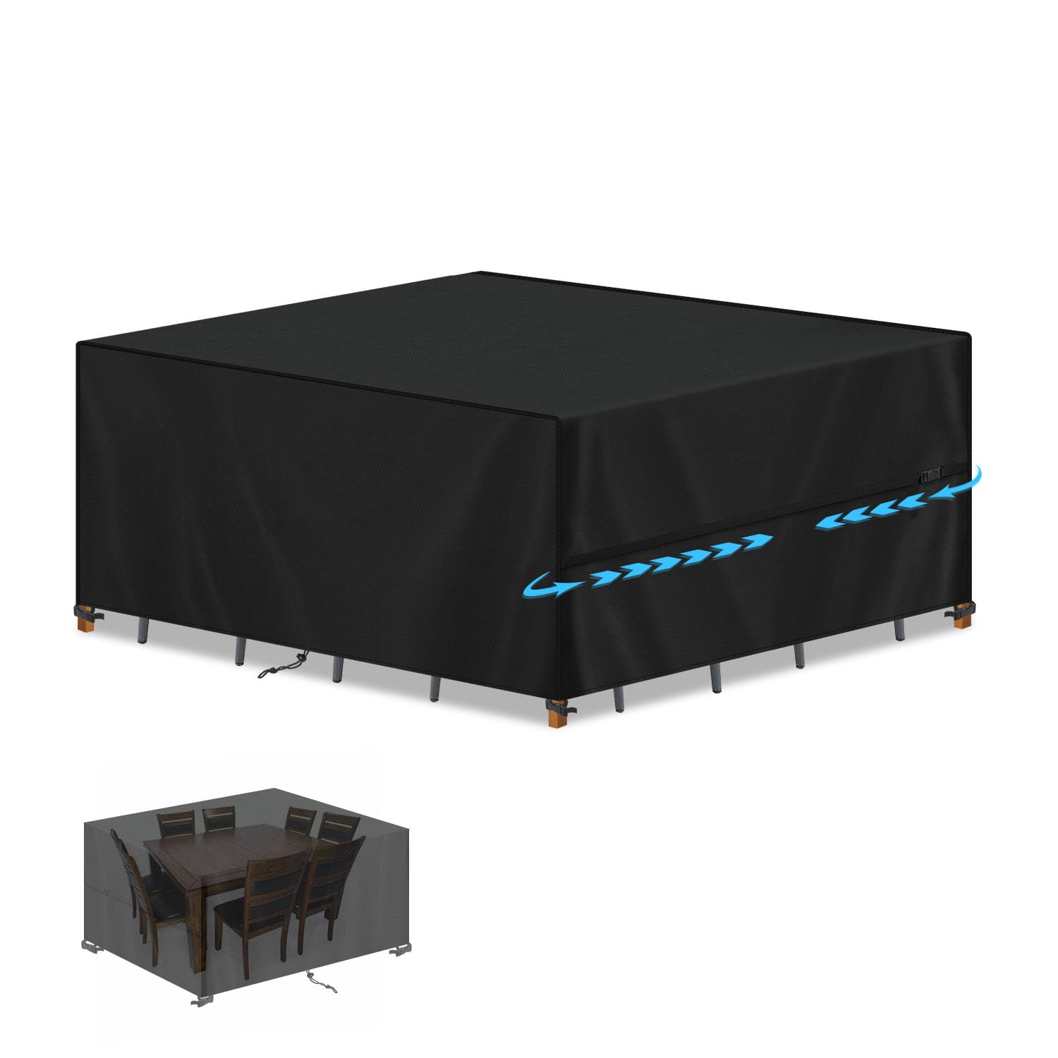 SIMPHAUS Garden Furniture Covers Waterproof Rectangular Garden Table Cover with Drawstring,Anti UV 420D Oxford Rattan Furniture Covers for Outside Garden Furniture,Garden Rattan...