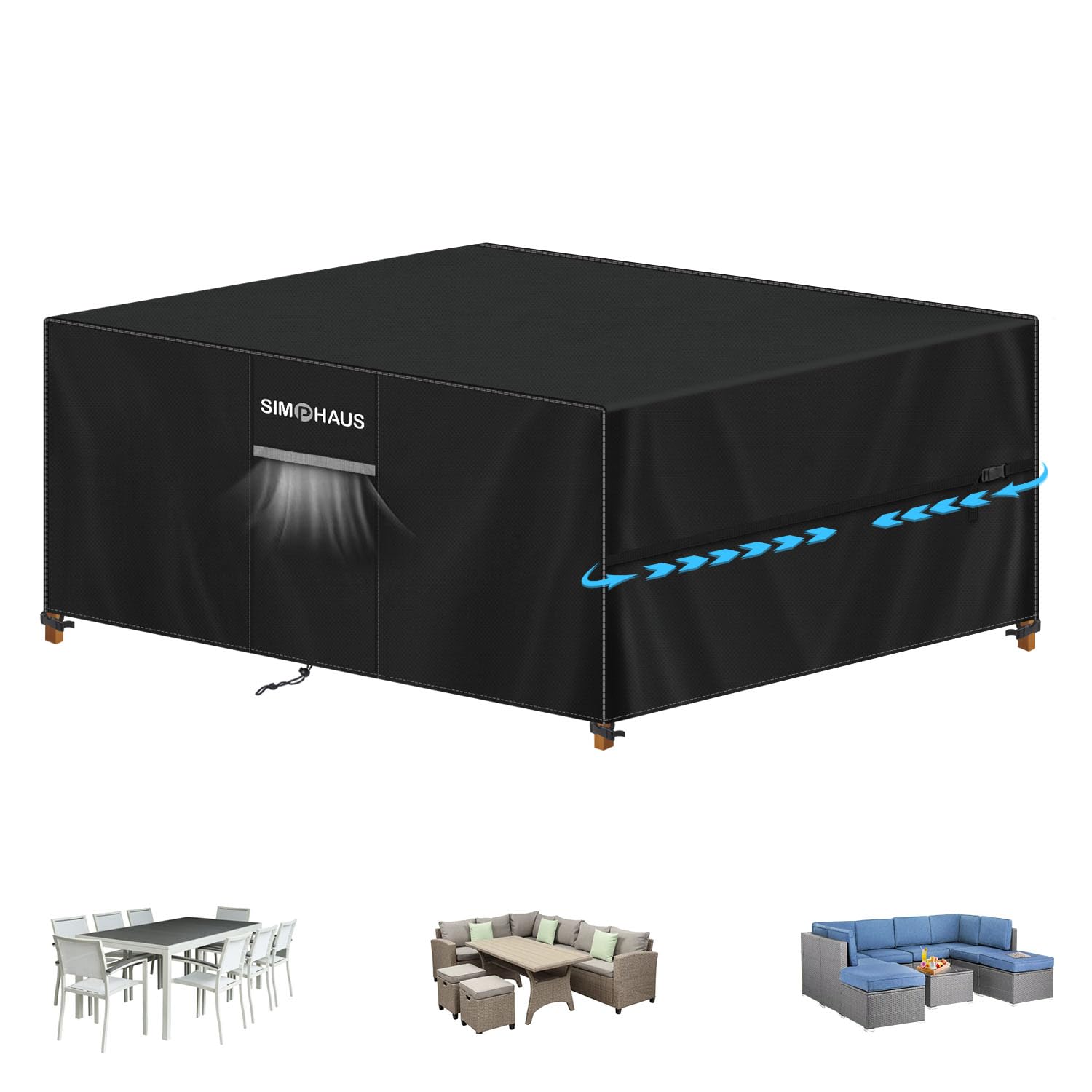 SIMPHAUS Large Outdoor Furniture Covers 280x210x90cm Garden Furniture Covers Waterproof Garden Table Cover with Straps and Air Vent,Garden Sofa Cover Anti-UV 420D Oxford Fabric...