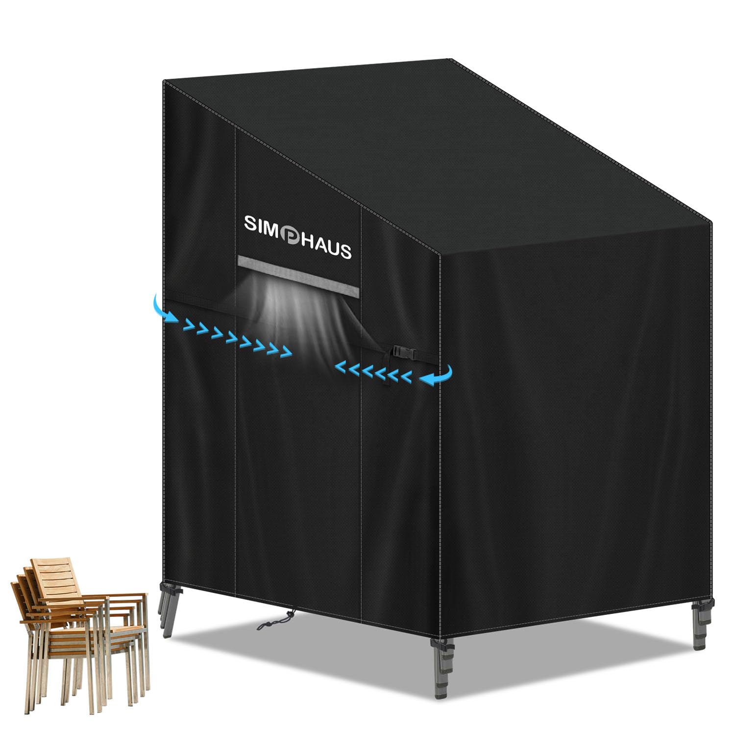 SIMPHAUS Outside Stacked Chair Covers for Stacking Garden Chairs Cover Air Vent Garden Furniture Covers Waterproof Stacked Chairs 420D Oxford Fabric Stackable Seats Winter Cover...