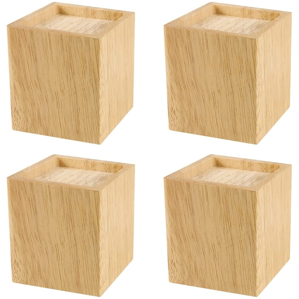 Solid Bed Risers SINJEUN 4 Pack 4 Inch Solid Wood Bed Risers, Natural Square Wood ...