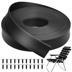 Sintuff 50 ft Long 2" Wide Vinyl Chair Strapping Lawn Chair Webbing Matte Finish Replacement Vinyl Straps for Repair for Outdoor Garden Lounge Furniture(Black)