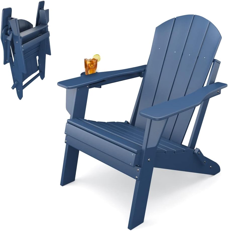 Sleek Space Adirondack Folding Chair for Garden, Patio or Deck - Arm Rests and Cup Holder - Lightweight, Weatherproof - Stylish, Durable Outdoor Furniture for Fire Pit, Beach,...